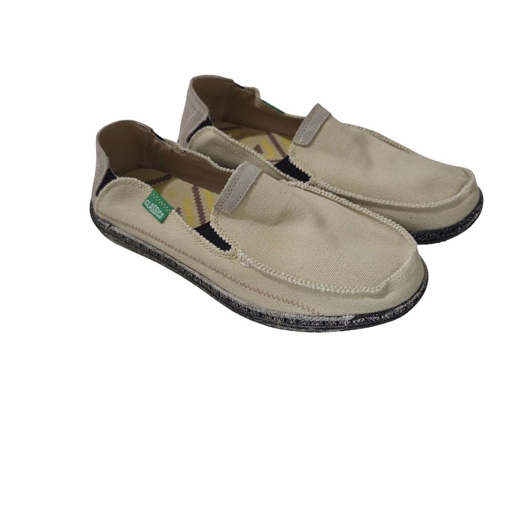Sanuk Sidewalk Surfer Classics Mens Tan Canvas Slip On Loafers TG2328 Size9 / 42